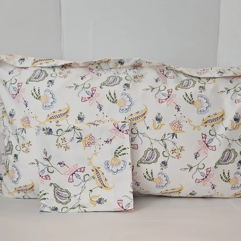 DownTown Company Floral Paisley Yellow  Blue Cotton King Duvet & Pillow Sham Set